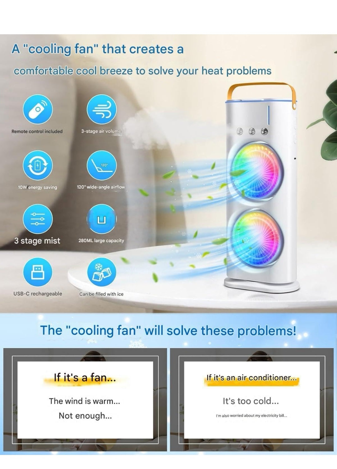 2025 New Oumffy 4000mAh Double Ended Spray Fan, Cold Air Fan