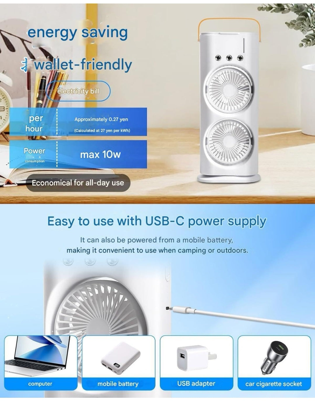 2025 New Oumffy 4000mAh Double Ended Spray Fan, Cold Air Fan
