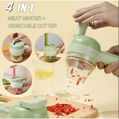 4-in-1 Electric Vegetable Cutter - Multi-Function Food Processor, Chopper, Garlic Masher, and Slicer - Mini Kitchen Cutter (1 PCS)