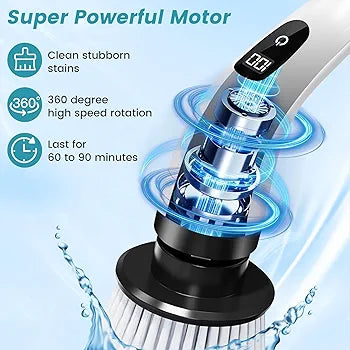 Electric Spin Scrubber, Full Body Waterproof Cordless Cleaning Brush with 7 Replaceable Brush Heads Power Scrubber Shower Adjustable & Detachable Handle for Bathroom, Tub, Tile, Floor, Car