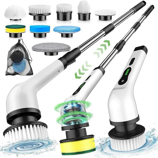 Electric Spin Scrubber, Full Body Waterproof Cordless Cleaning Brush with 7 Replaceable Brush Heads Power Scrubber Shower Adjustable & Detachable Handle for Bathroom, Tub, Tile, Floor, Car